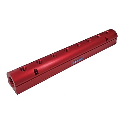 Manifold, Red Aluminum (8) 3/8" Ports & 1"Inlets Smartflow# 8SA-8-3-2-Y